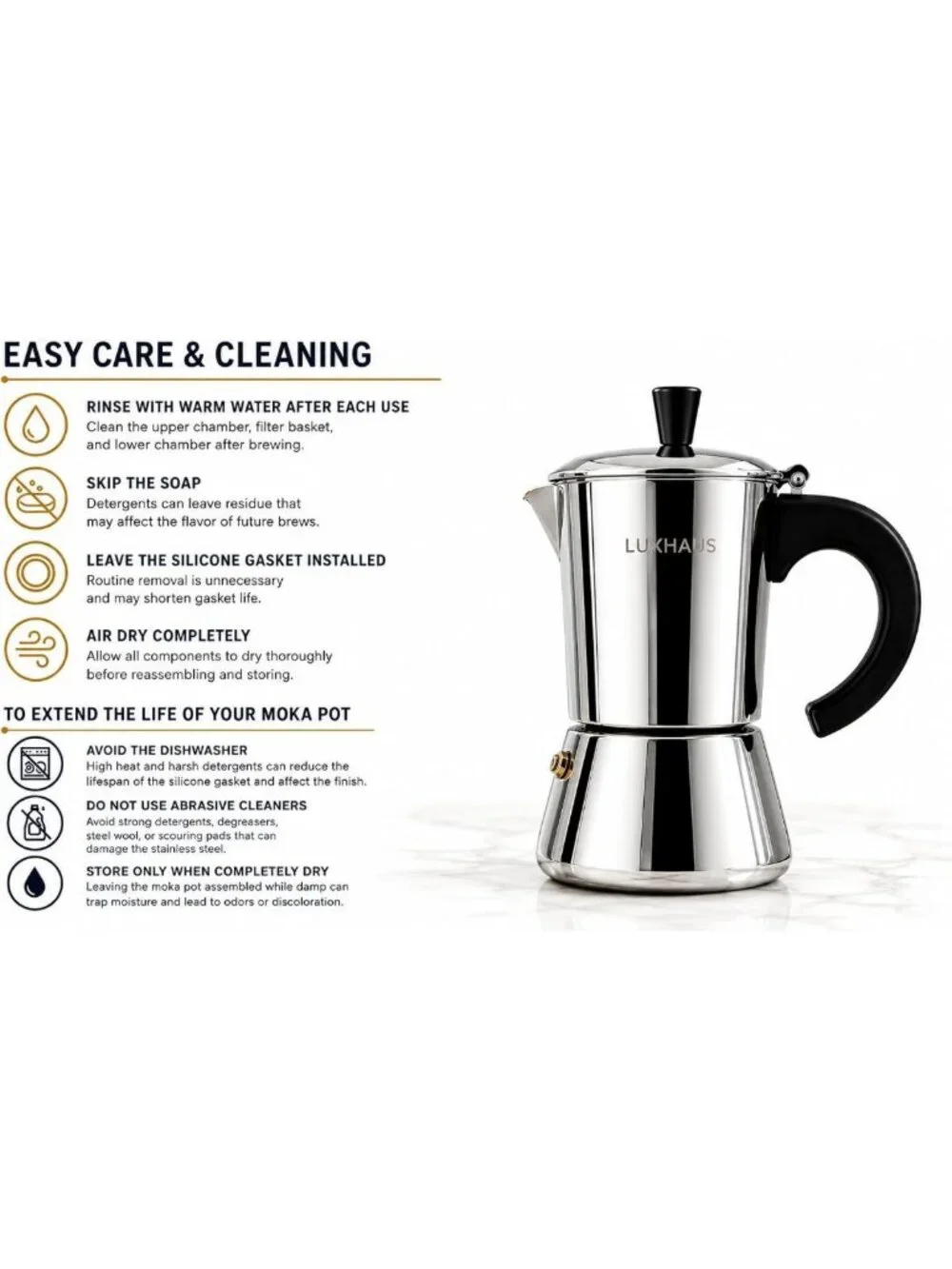 Stovetop Espresso Maker - 6 Cup Moka Pot, Stainless Steel, Italian & Cuban